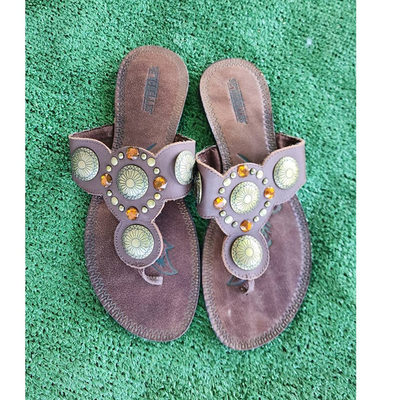 New Seychelles Brown Thong Embellished Sandals Size‎ 8 - Picture 1 of 7